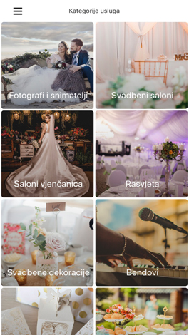 Wedding Time Aplikacija - Popis kategorija