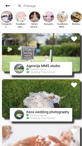 Wedding Time Aplikacija - Lista fotografa